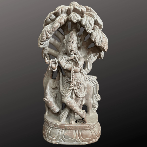 Krishna with Cow Under Kadamba Tree – Stone Idol (1 ft)